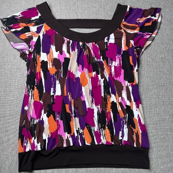 Alyx Blouse Top Women's Large Scoop Neck Multicolor Paint Streak Geometric - Picture 4 of 8